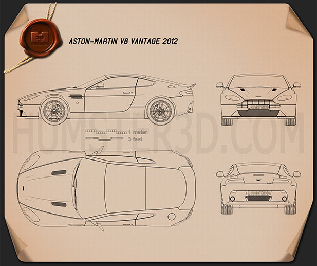 Aston Martin V8 Vantage 2012 Blueprint - Hum3D