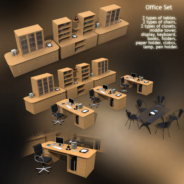 Office Set 10 3D  model Furniture  on Hum3D