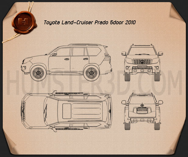 Toyota Land Cruiser Prado 5-door 2010 Blueprint - Hum3D