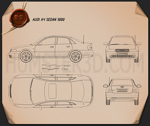 Audi A4 Sedan 1999 Blueprint - Hum3D