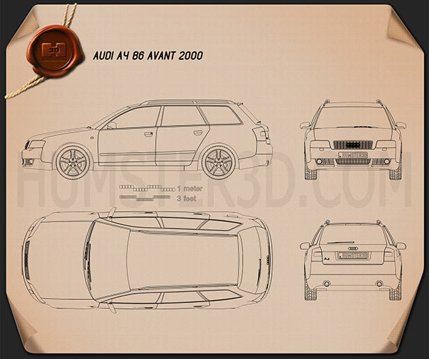 audi-a4-b6-avant-2002-blueprint-hum3d