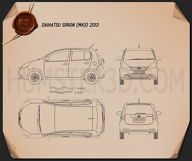 Daihatsu Sirion 2013 Blueprint - Hum3D