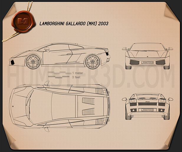 Lamborghini Gallardo 2003 Blueprint - Hum3D