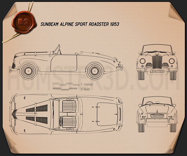 Sunbeam Alpine 1953 Blueprint - Hum3D