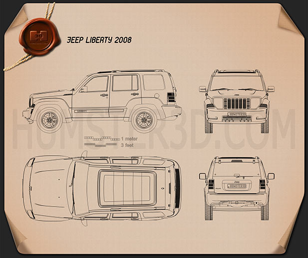 Jeep Liberty (Cherokee) 2008 Blueprint Hum3D