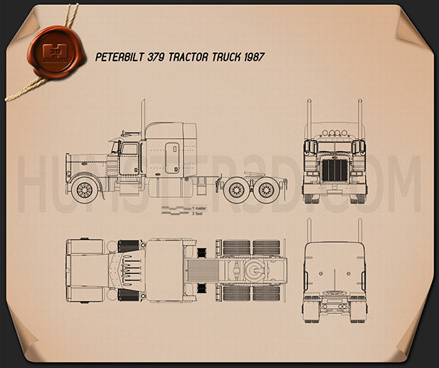 Peterbilt 379 Tractor Truck 1987 Blueprint - Hum3D