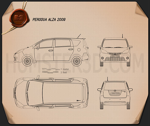 Perodua Alza 2009 Blueprint - Hum3D