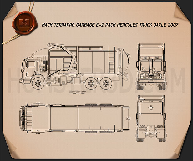 Mack Terrapro Garbage Truck 2007 Blueprint Hum3d