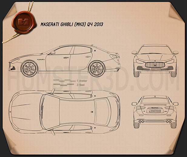 Maserati Ghibli III Q4 2013 Blueprint - Hum3D