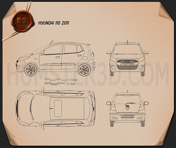 Hyundai i10 2011 Blueprint - Hum3D