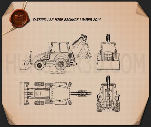 Caterpillar 420F Backhoe Loader Blueprint Hum3D