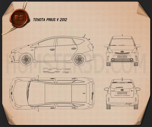 Toyota Prius V Blueprint - Hum3D