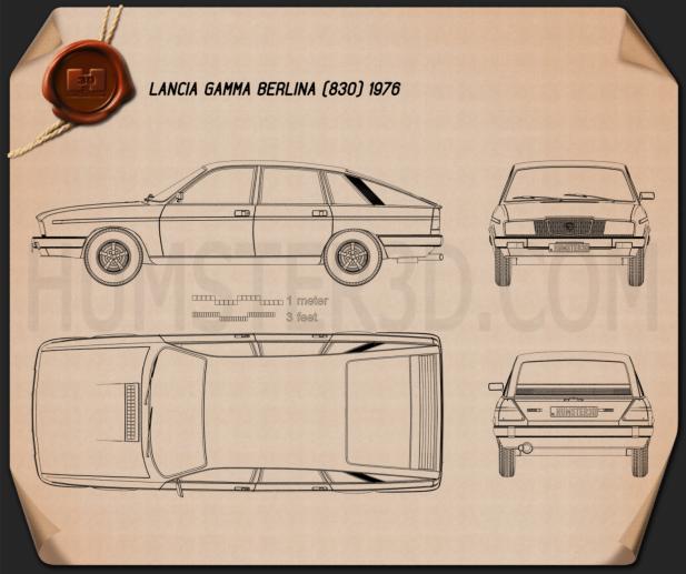 Lancia Gamma Berlina 1976 Blueprint - Hum3D Lancia Gamma Berlina 1976 Blueprint - Hum3D