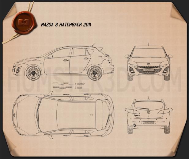 Mazda 3 hatchback 2011 Blueprint - Hum3D