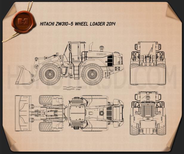 Hitachi ZW310-5 Wheel Loader Blueprint - Hum3D