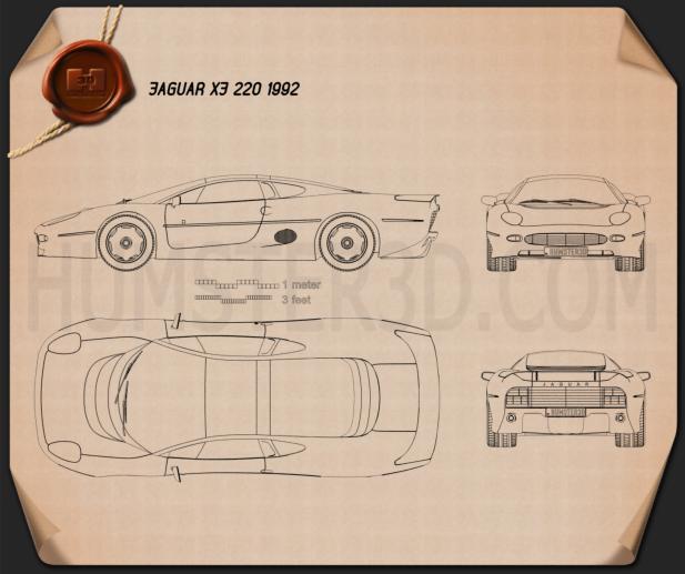 Jaguar XJ220 1992 Blueprint - Hum3D