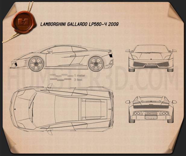 Lamborghini Gallardo LP 560-4 2009 Blueprint - Hum3D