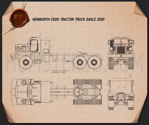 Kenworth C500 Tractor Truck 2001 Blueprint - Hum3D