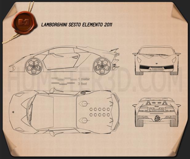 Lamborghini Sesto Elemento 2011 Blueprint Hum3d