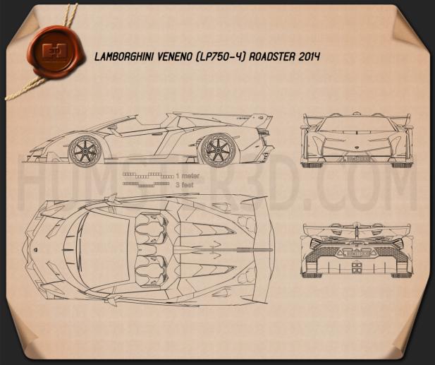 Lamborghini Veneno Roadster 2014 Blueprint - Hum3D