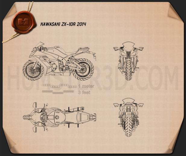 Kawasaki ZX-10R 2014 Blueprint - Hum3D