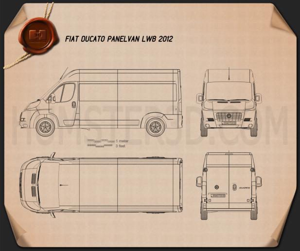 Fiat Ducato Panel Van LWB 2012 Blueprint Hum3D