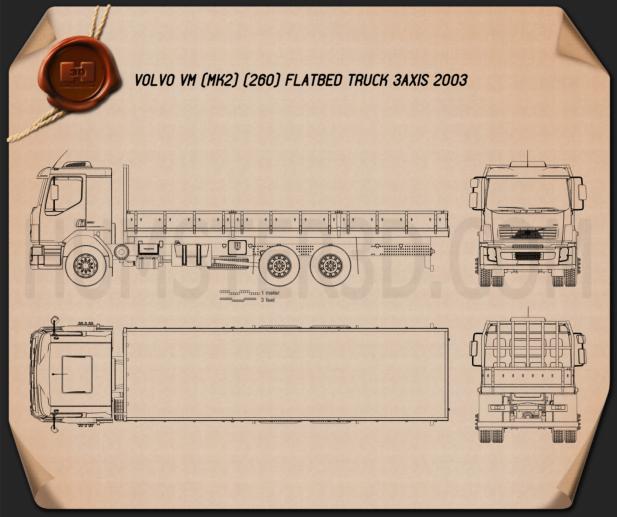 Volvo Vm Flatbed Truck 2003 Blueprint Hum3d