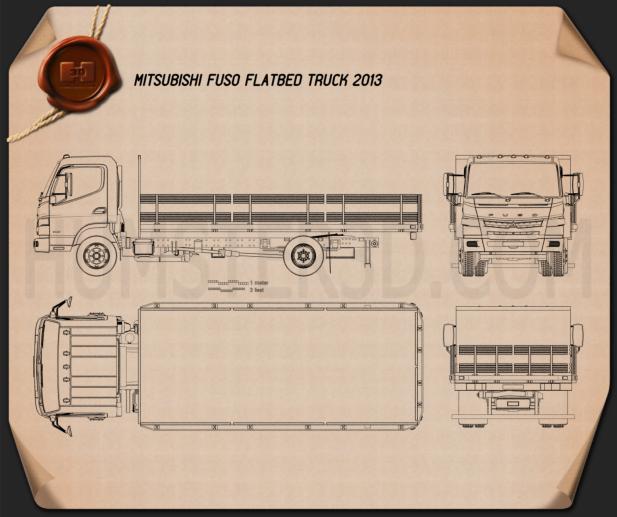 Mitsubishi Fuso Flatbed Truck 2013 Blueprint Hum3d