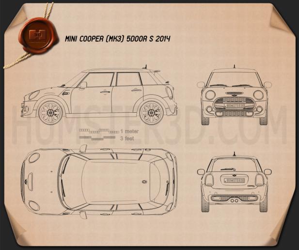Mini Cooper S 5 Door 2014 Blueprint Hum3d