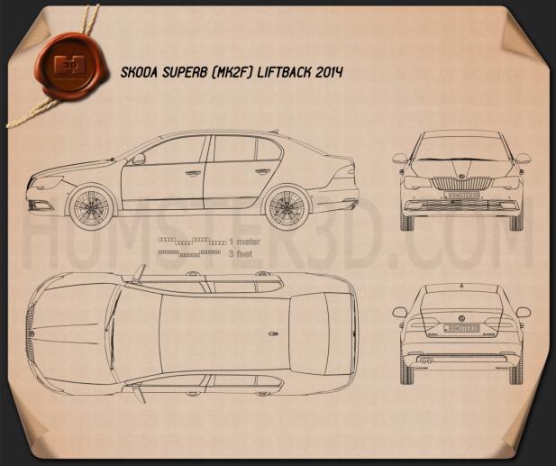 Skoda Superb 2014 Blueprint - Hum3D
