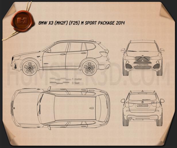 Bmw X3 M Sport Package F25 2014 Blueprint Hum3d