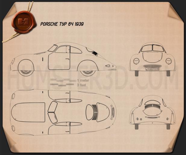 Porsche Type 64 1939 Blueprint , Hum3D