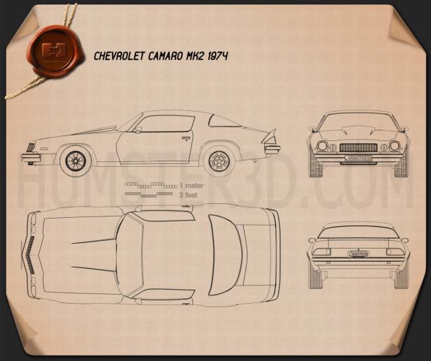 Chevrolet Camaro 1975 Blueprint - Hum3D