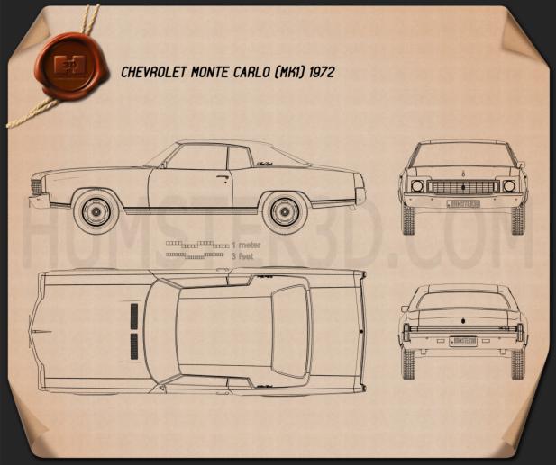 Chevrolet Monte Carlo 1972 Blueprint - Hum3D