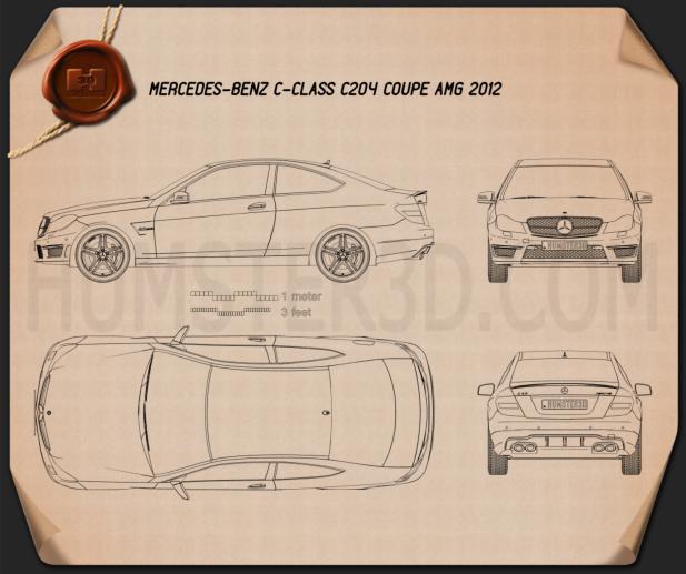 Mercedes Benz C Class 63 Amg Coupe 2012 Blueprint Hum3d