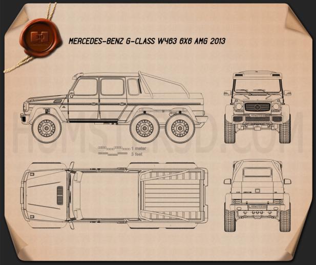 Mercedes-Benz G-Class 6Ã—6 AMG 2013 Blueprint - Hum3D