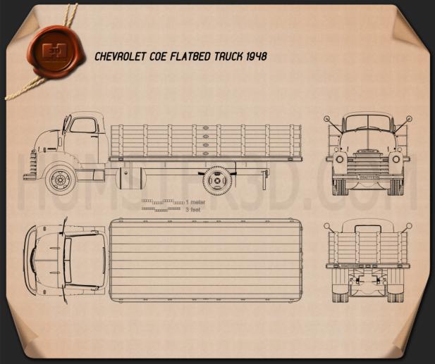 Chevrolet COE Flatbed Truck 1948 Blueprint - Hum3D