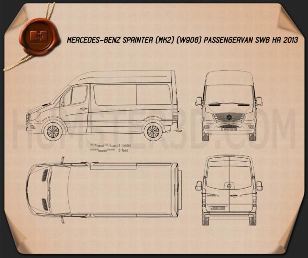 Mercedes Benz Sprinter Passenger Van 2013 Blueprint Hum3d