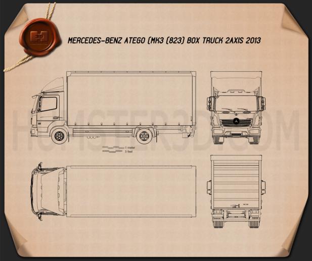 Mercedes Benz Atego Box Truck 2013 Blueprint Hum3d