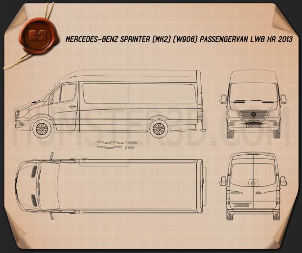 Mercedes Benz Sprinter Passenger Van Lwb Hr 2013 Blueprint