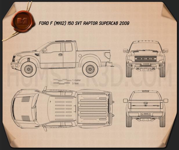 Ford F-150 SVT Raptor Super Cab 2009 Blueprint - Hum3D