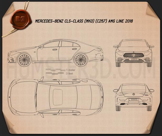Mercedes Benz Cls Class C257 Amg Line 2018 Blueprint Hum3d