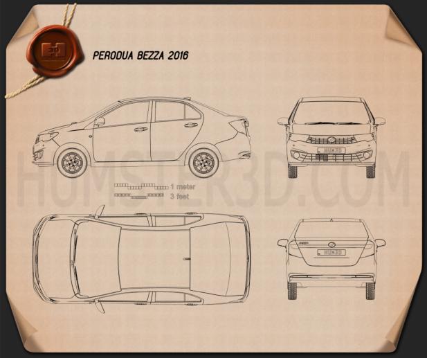 Perodua Bezza 2016 Blueprint - Hum3D