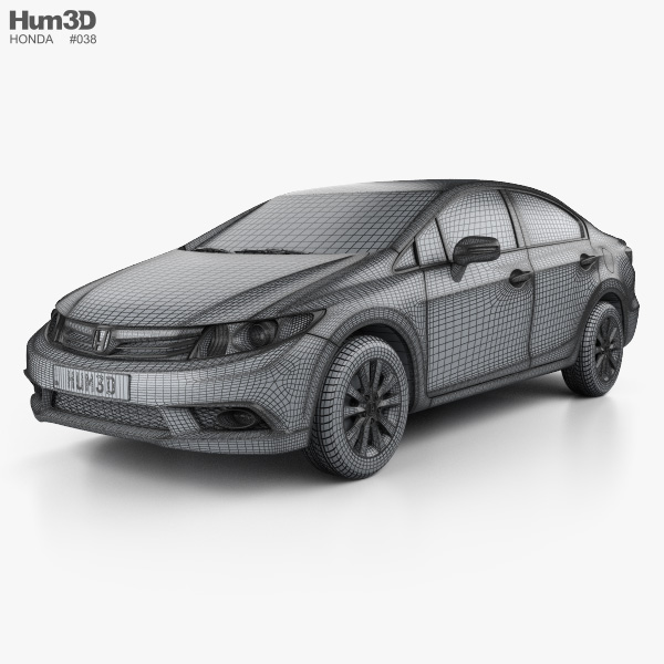 Honda Civic Sedan With Hq Interior 2012 3d Model